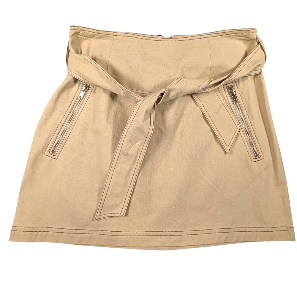 Sugarlips Khaki Cotton Belted Mini Skirt Tan Utility Zipper Pockets Size Medium